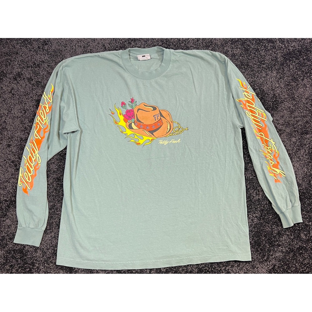 Teddy Fresh Long Sleeve T Shirt XL Cowboy Hat Flames Roses Graphic Mens
